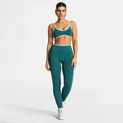 TEVEO 2-Piece Women’s Seamless Gym Set – Leggings and Sports Bra Workout Yoga Fitness Outfit Set