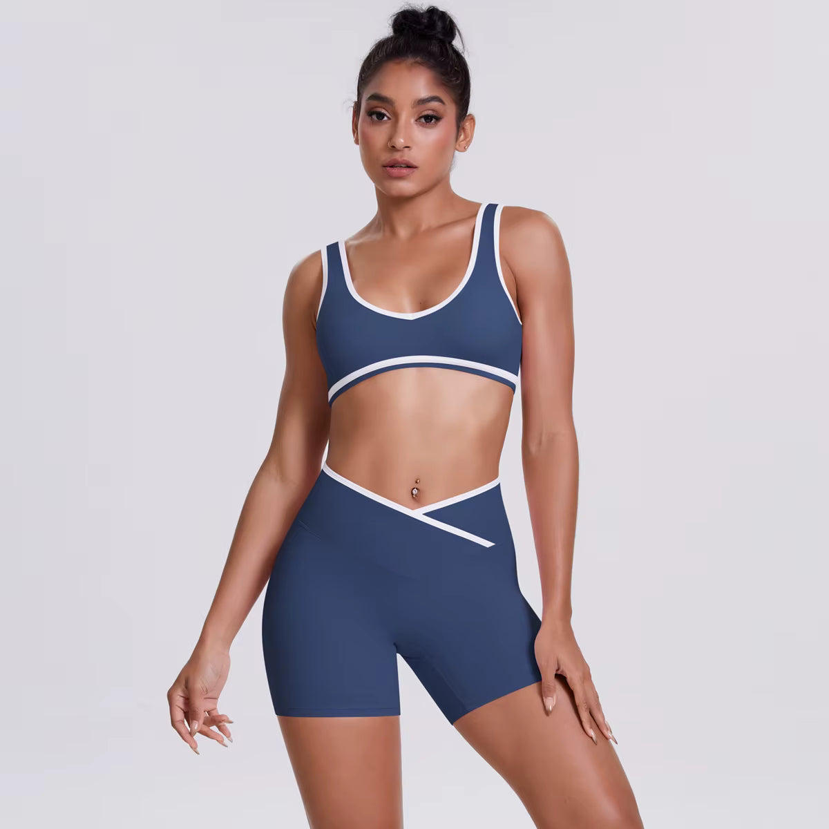 Women’s Two-Piece Gym Workout Set – Sports Bra and Shorts Yoga Set, Quick-Dry Fitness Wear, Athletic Sports Bra Outfit for Women