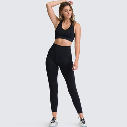 Women’s Seamless Yoga Set – Fitness Crop Top & High-Waist Tummy Control Leggings with Built-In Bra, Workout Outfit for Pilates, Gym and Running