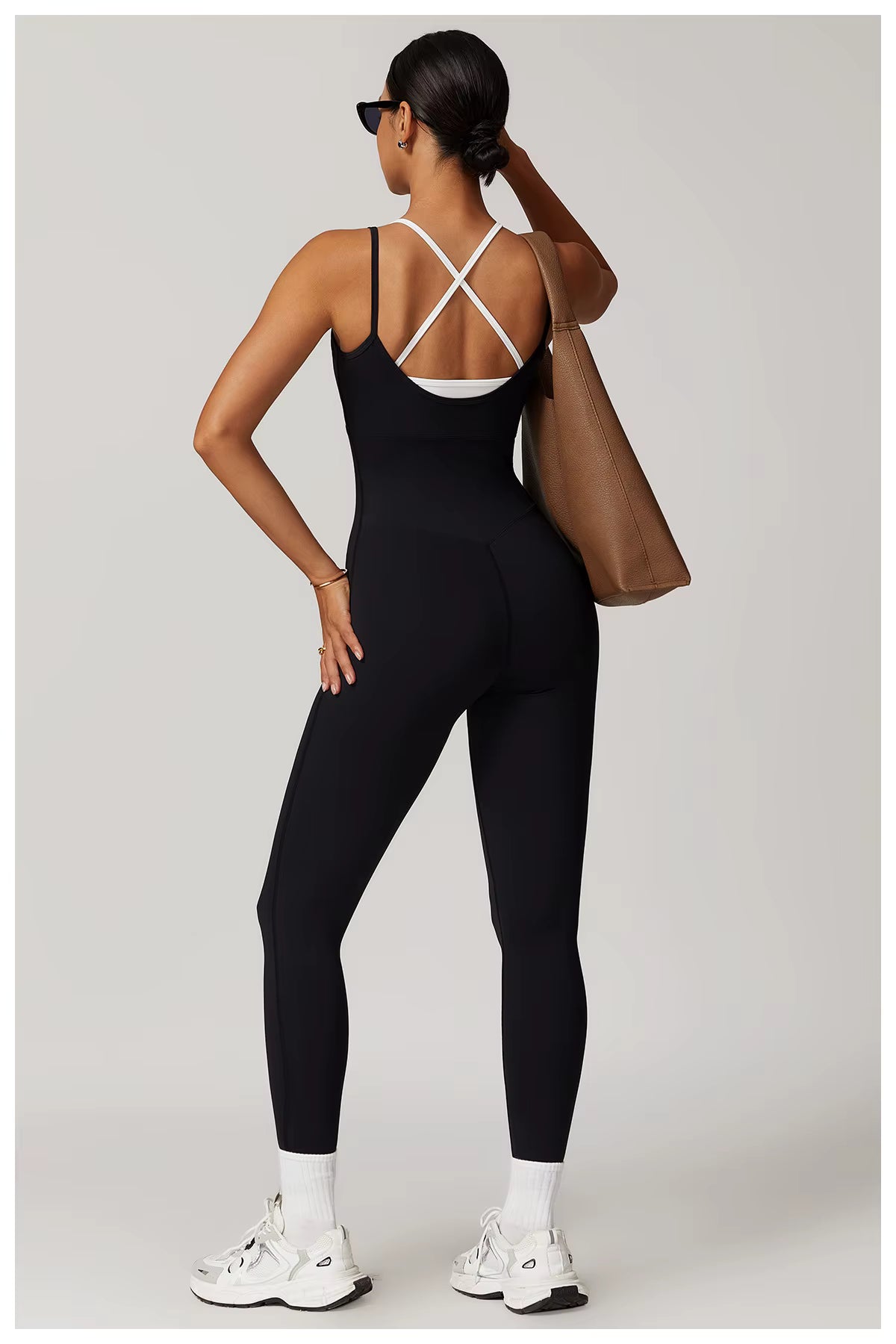Color-Block Women’s Gym Jumpsuit Yoga Set Cross-Back Sports Fitness Training Bodysuit
