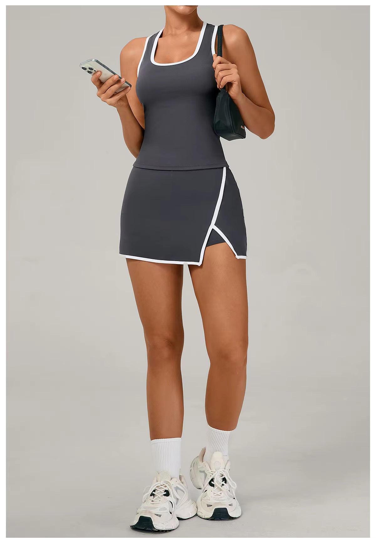 2-Piece Women’s Yoga Gym Set – Sports Vest and Short Skirt Tracksuit, Workout Training Outfit, Running and Gym Sportswear