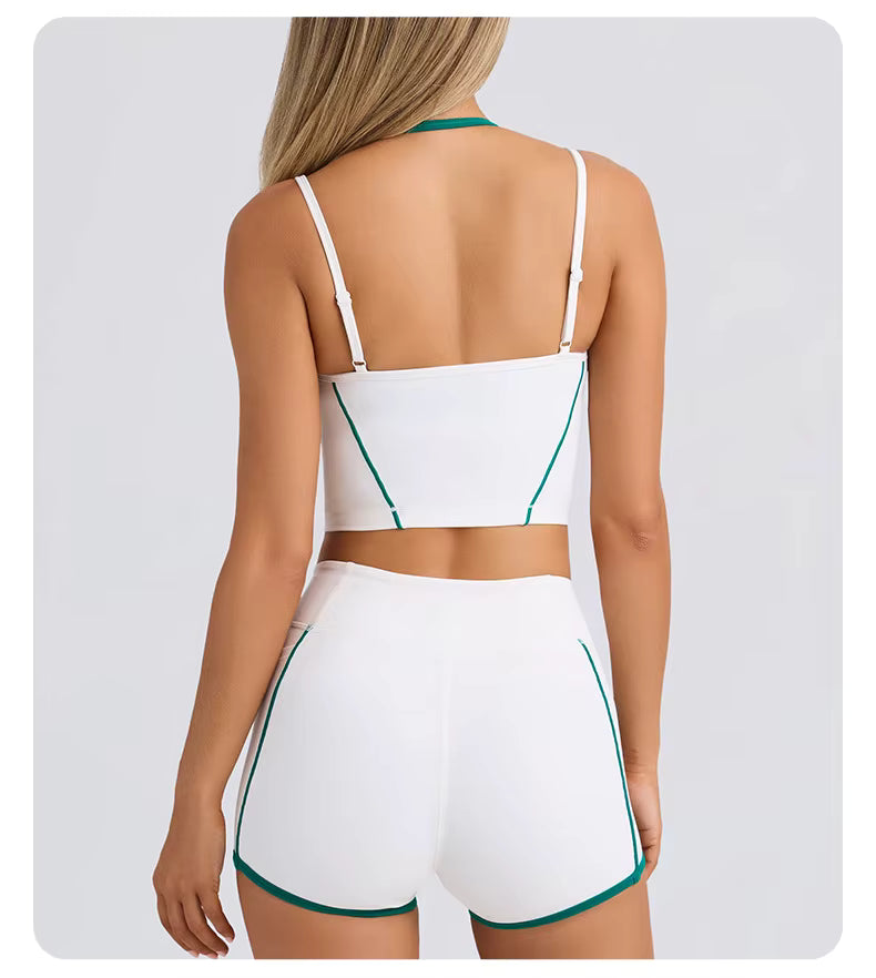 Sports Underwear Set – Athletic Tank Top, High-Stretch Slim-Fit Shorts, Supportive Sports Bra, Back-Enhancing Design, High-Elastic Fitness Running and Yoga Outfit for Women