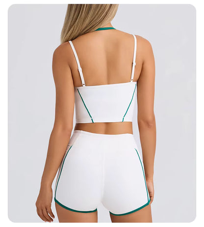 Sports Underwear Set – Athletic Tank Top, High-Stretch Slim-Fit Shorts, Supportive Sports Bra, Back-Enhancing Design, High-Elastic Fitness Running and Yoga Outfit for Women