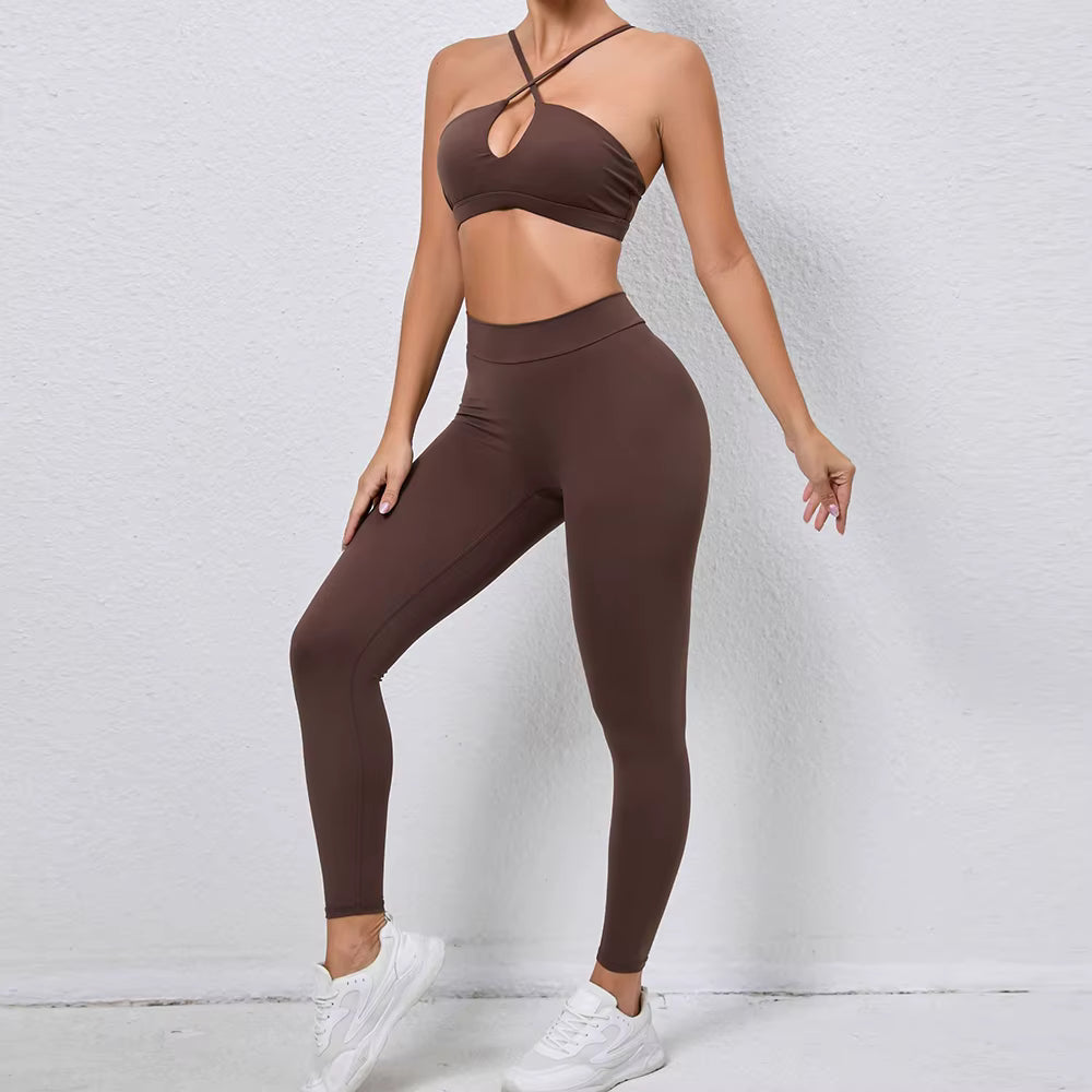Women’s Cross-Back Backless Sports Set, Fitness Tracksuit, Push-Up Gym Leggings, Yoga Wear