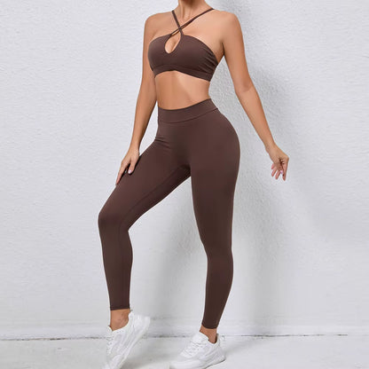 Women’s Cross-Back Backless Sports Set, Fitness Tracksuit, Push-Up Gym Leggings, Yoga Wear