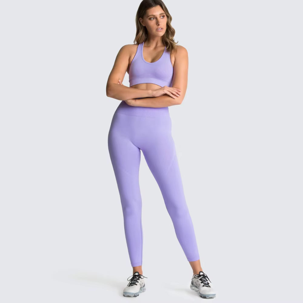 Women’s Seamless Yoga Set – Fitness Crop Top & High-Waist Tummy Control Leggings with Built-In Bra, Workout Outfit for Pilates, Gym and Running