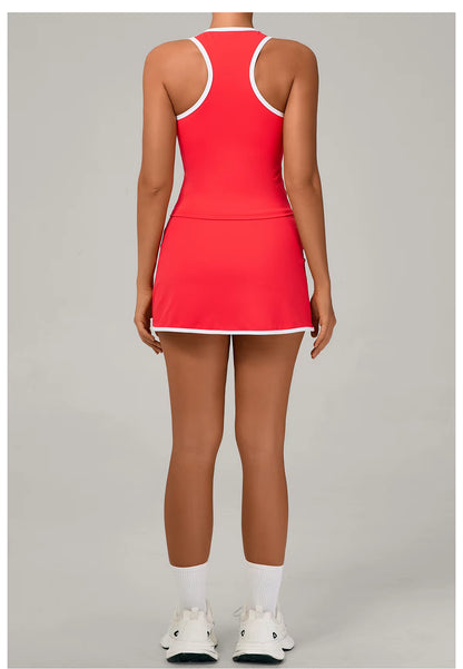 2-Piece Women’s Yoga Gym Set – Sports Vest and Short Skirt Tracksuit, Workout Training Outfit, Running and Gym Sportswear