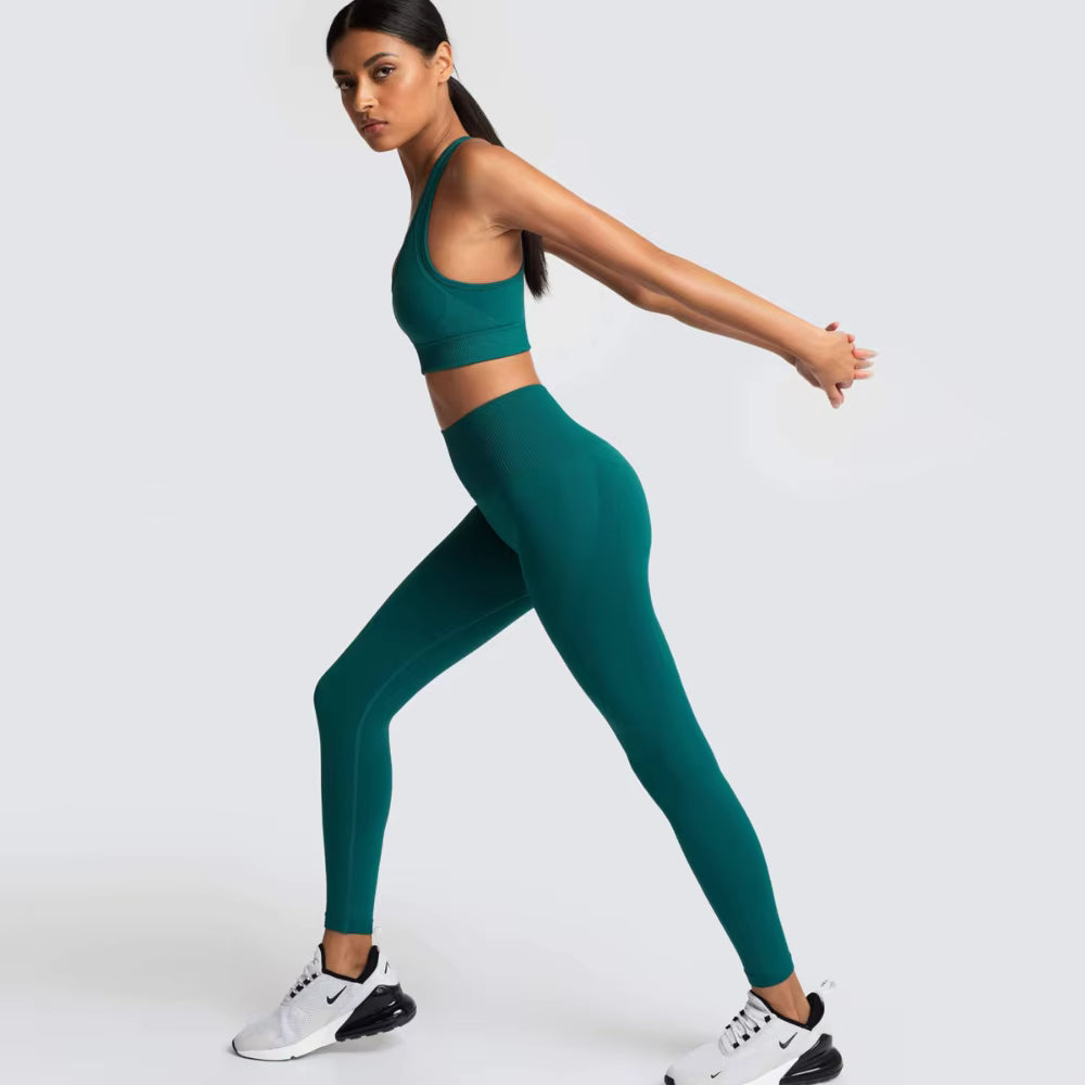 Women’s Seamless Yoga Set – Fitness Crop Top & High-Waist Tummy Control Leggings with Built-In Bra, Workout Outfit for Pilates, Gym and Running