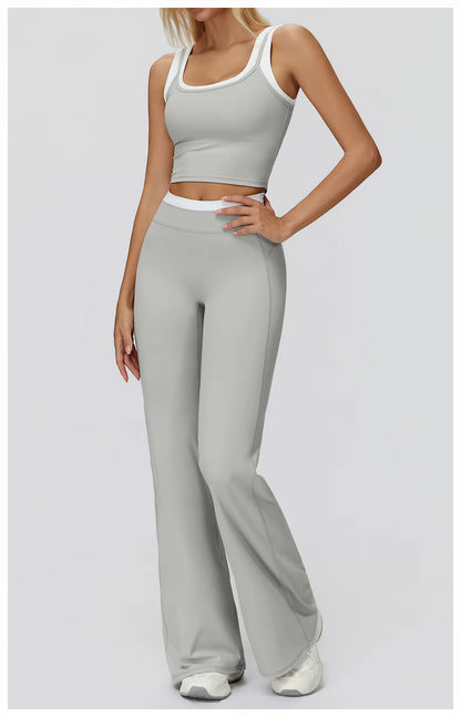 2-Piece Color Block Women’s Yoga Set, High-Waisted Casual Versatile Fitness Outfit, Fashion Sports Bra and Gym Leggings Activewear