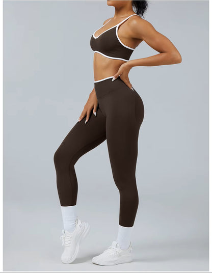 Seamless Women’s Yoga Set, Gym Wear Scrunch Bum Leggings, Padded Sports Bras, Tank Top, Fitness Workout Outfit, Sportswear Set