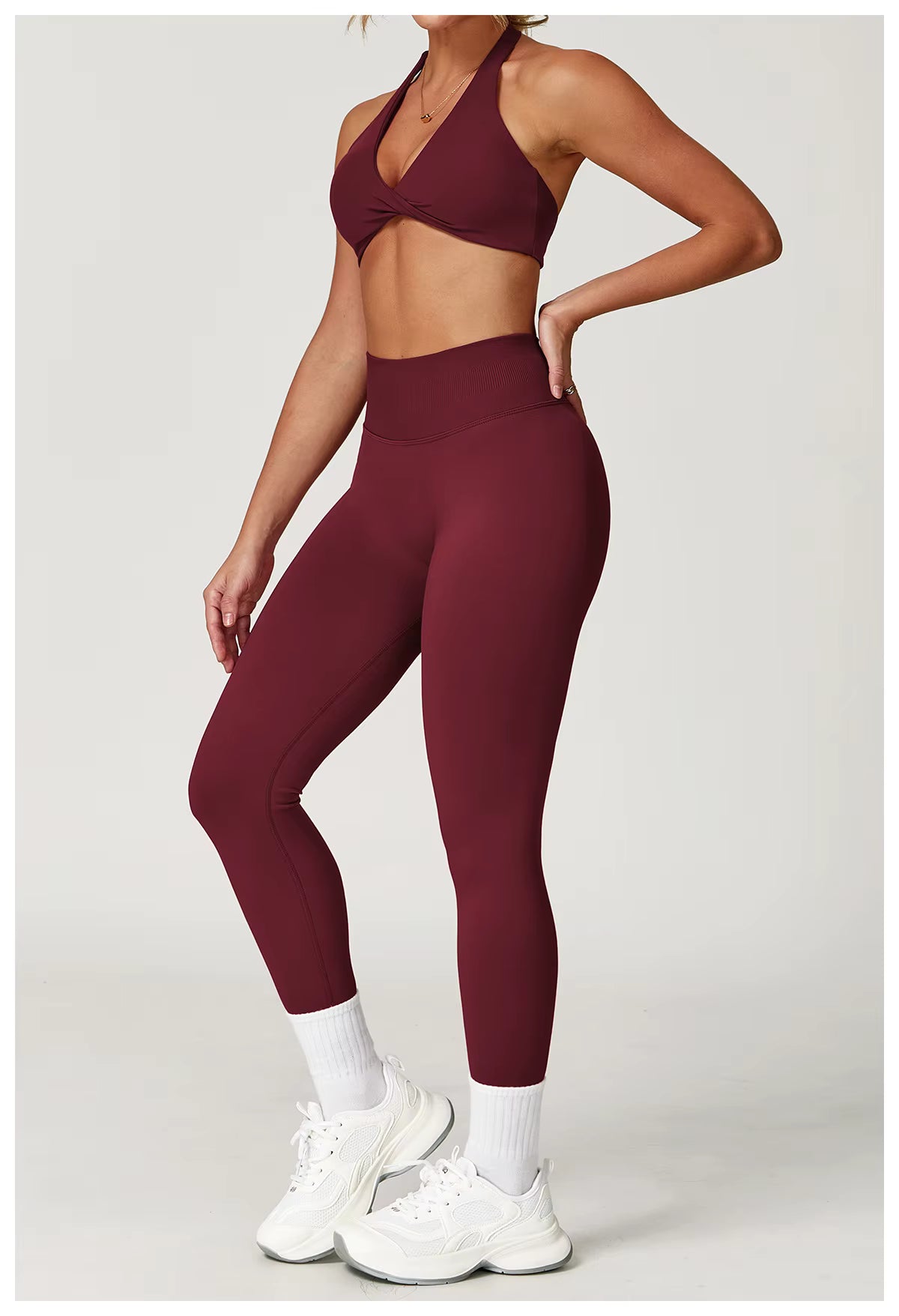 Seamless 2-piece yoga set women’s gym wear fitness tracksuit long sleeve jacket sports bra gym leggings