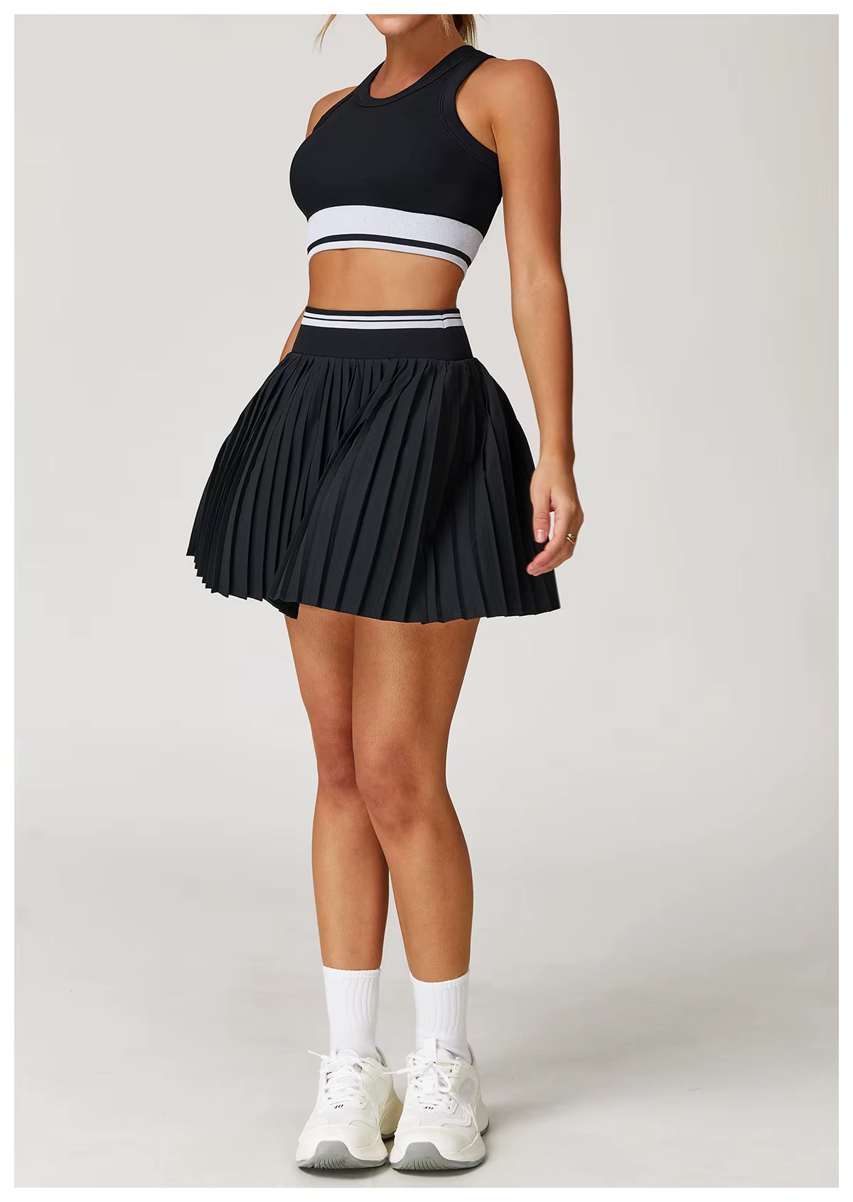 2-Piece Women’s Seamless Yoga Set – High-Waist Fitness Vest and Short Yoga Skirt, Color-Block Gym Workout Outfit