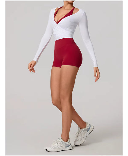 New women’s long sleeve one-piece yoga bodysuit, premium training yoga wear, ballet wrap top for women, gym sports top.