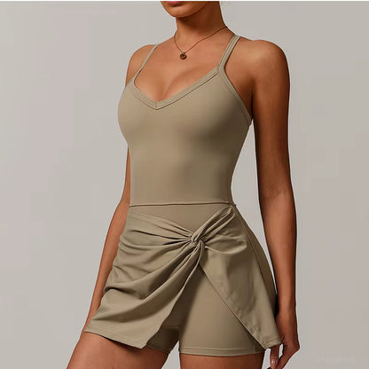 Women’s Tennis Dress with Built-In Shorts and Integrated Bra, Deep V-Neck Athletic Training Dress, Golf Dress
