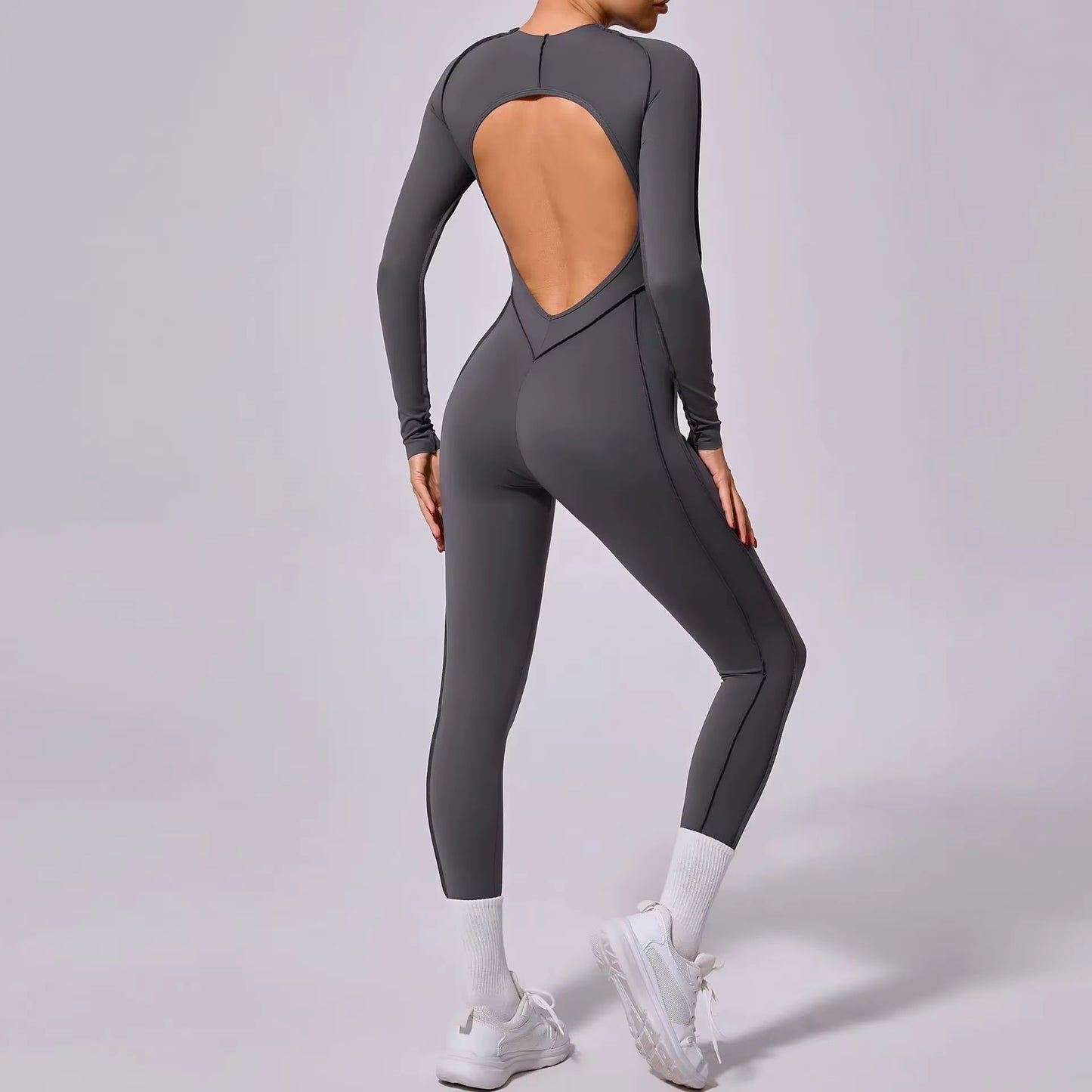 New Summer Short Sports Jumpsuit, Women’s Gym Workout Romper, Push-Up Yoga Activewear, Long Sleeve Fitness Jumpsuit