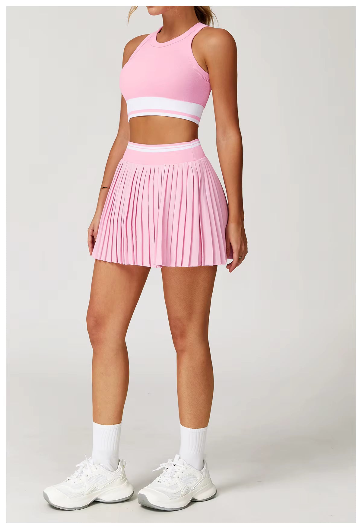 2-Piece Women’s Seamless Yoga Set – High-Waist Fitness Vest and Short Yoga Skirt, Color-Block Gym Workout Outfit