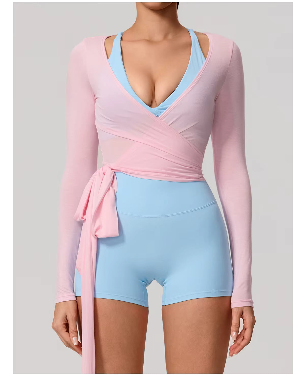 New women’s long sleeve one-piece yoga bodysuit, premium training yoga wear, ballet wrap top for women, gym sports top.