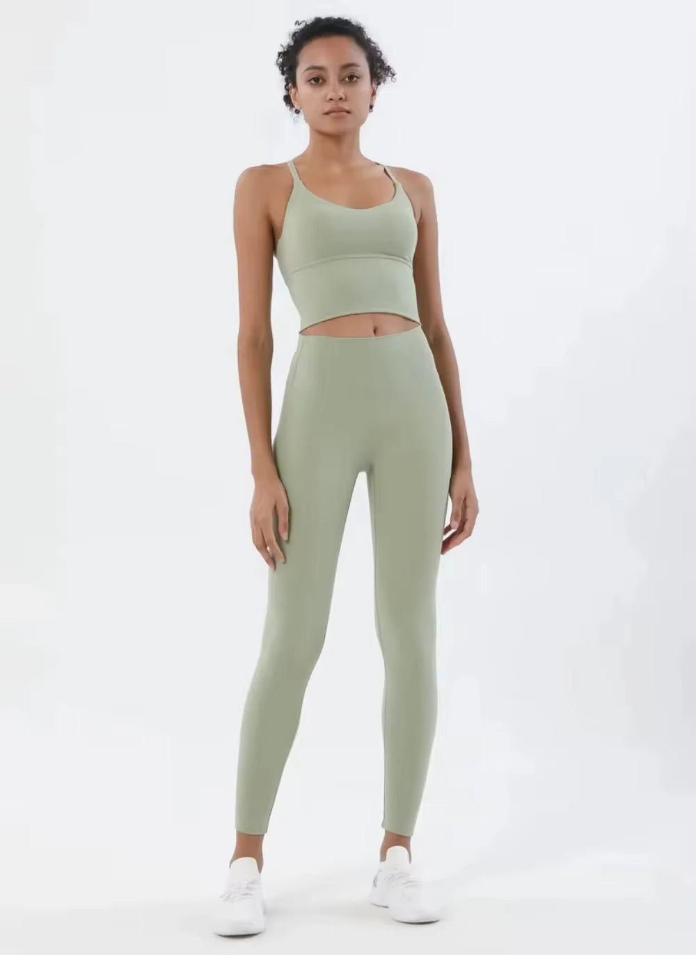 Women’s Naked Feeling 2-Piece Gym Set – Seamless Sports Bra and High-Waisted Leggings, Breathable Shockproof Fitness Wear, S–XL