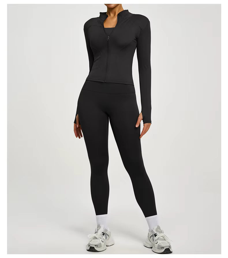 SVEIC Two-Piece Set: Yoga Jacket, Sports Top, Long Sleeve Zip-Up Jacket, Breathable Fitness Wear, High-Waisted Leggings, Women’s Gym Outfit