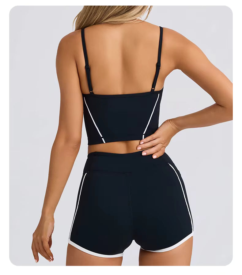 Sports Underwear Set – Athletic Tank Top, High-Stretch Slim-Fit Shorts, Supportive Sports Bra, Back-Enhancing Design, High-Elastic Fitness Running and Yoga Outfit for Women