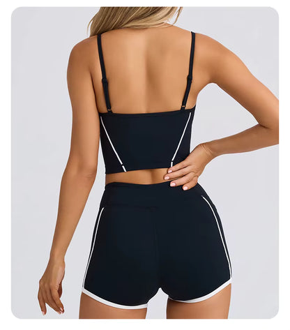 Sports Underwear Set – Athletic Tank Top, High-Stretch Slim-Fit Shorts, Supportive Sports Bra, Back-Enhancing Design, High-Elastic Fitness Running and Yoga Outfit for Women