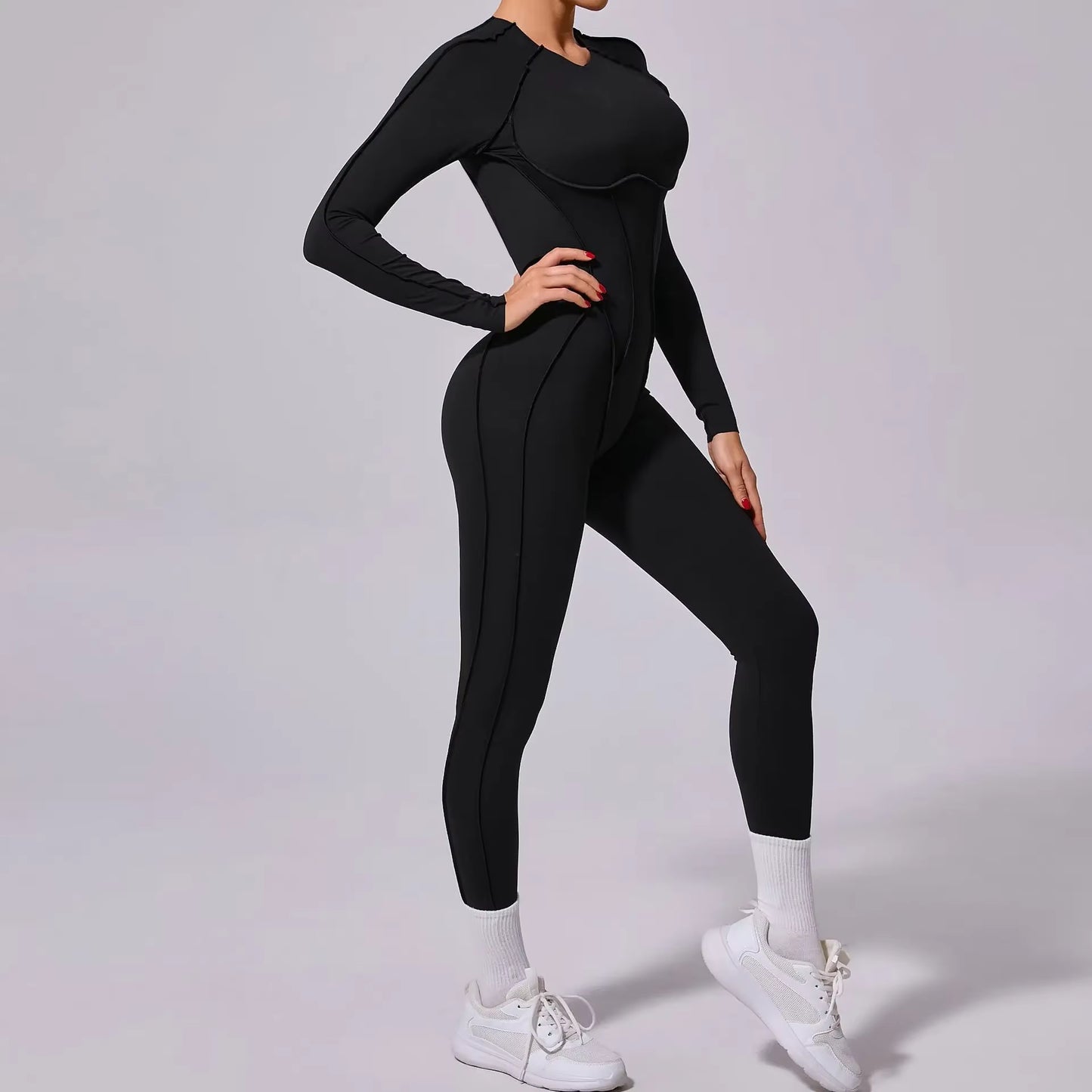 New Summer Short Sports Jumpsuit, Women’s Gym Workout Romper, Push-Up Yoga Activewear, Long Sleeve Fitness Jumpsuit