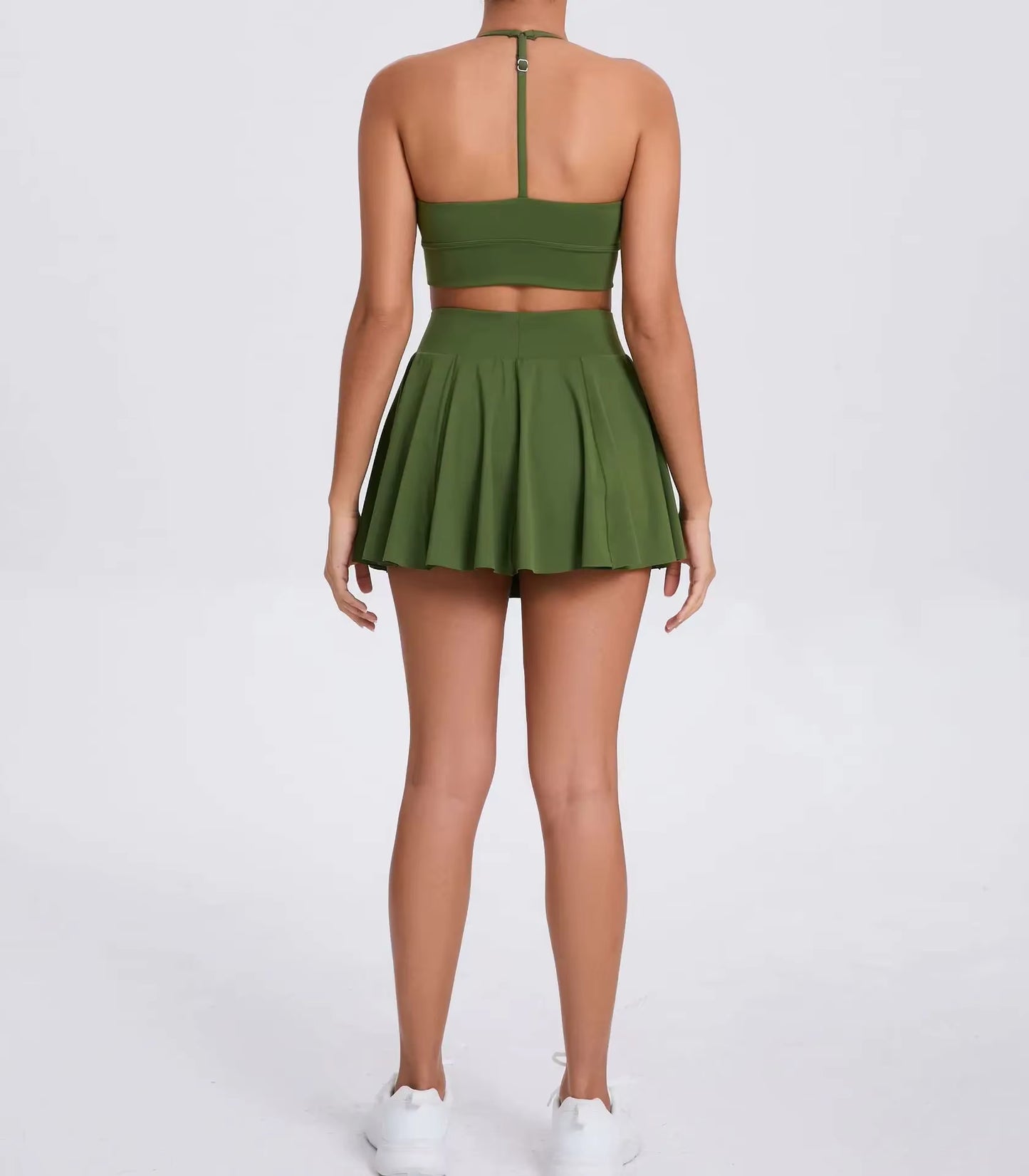 Casual Outdoor Yoga Set, Sports Bra and Short Tennis Skirt, Anti-Exposure Running Pocket Fitness Outfit, Breathable Yoga Tank Top and Tennis Set