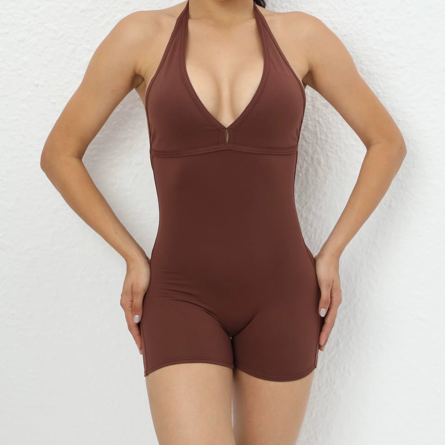 Backless Yoga Set, Women’s One-Piece Short Workout Jumpsuit, Gym Fitness Boilersuit, Sports Bodysuit for Women