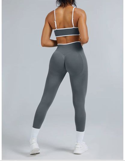 Seamless Women’s Yoga Set, Gym Wear Scrunch Bum Leggings, Padded Sports Bras, Tank Top, Fitness Workout Outfit, Sportswear Set