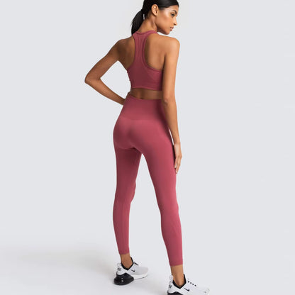 Women’s Seamless Yoga Set – Fitness Crop Top & High-Waist Tummy Control Leggings with Built-In Bra, Workout Outfit for Pilates, Gym and Running