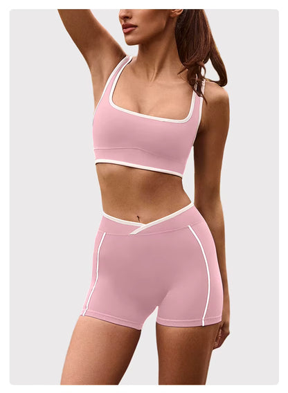 Women’s Yoga Set: Comfortable Top and Tummy-Control Compression Shorts for Gym and Fitness