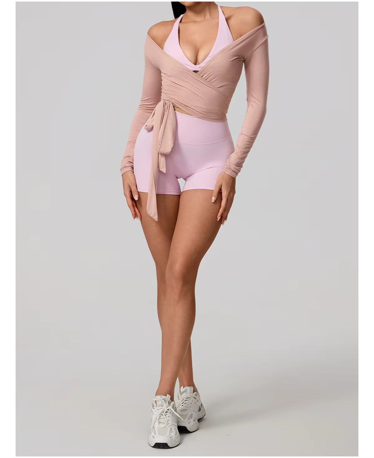 New women’s long sleeve one-piece yoga bodysuit, premium training yoga wear, ballet wrap top for women, gym sports top.