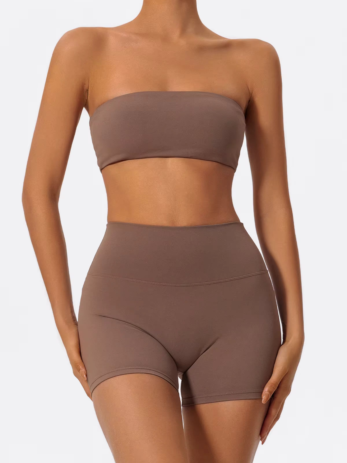 Ctenkevet Two-Piece Women’s Fitness Sports Set, Workout Yoga Outfit, Strapless Sports Bra, Women’s 2-Piece Gym Set, Crop Top Athletic Wear