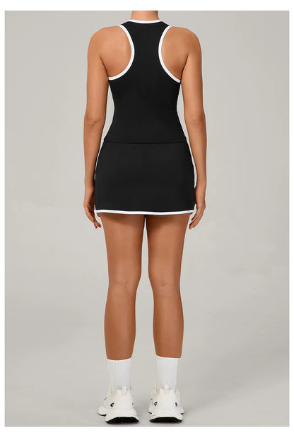 2-Piece Women’s Yoga Gym Set – Sports Vest and Short Skirt Tracksuit, Workout Training Outfit, Running and Gym Sportswear