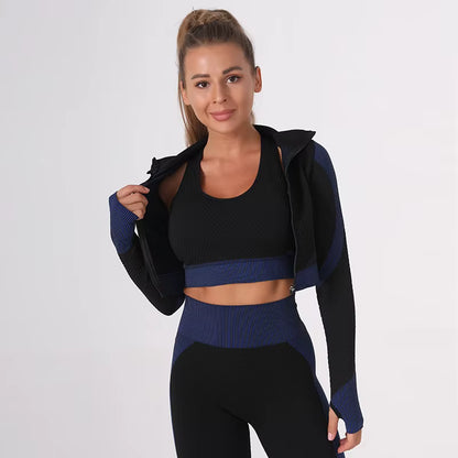 Women’s Summer Seamless Yoga Set – Sports and Fitness Tight Quick-Dry Waist-Fit Yoga Outfit Three-Piece Set