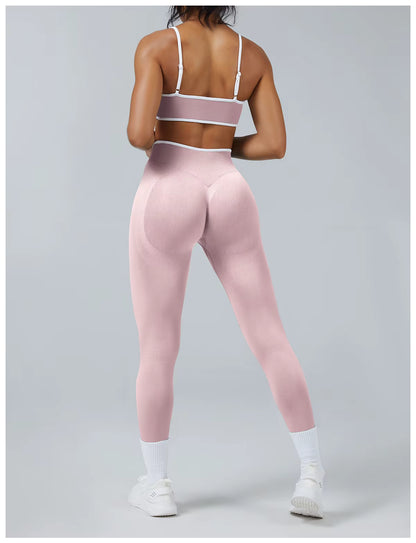 Seamless Women’s Yoga Set, Gym Wear Scrunch Bum Leggings, Padded Sports Bras, Tank Top, Fitness Workout Outfit, Sportswear Set