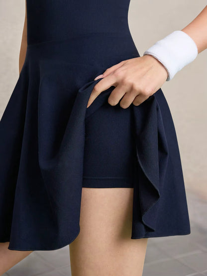 Contrast Lapel Hanging Neck Sports Dress, One-Piece Yoga Tank Top with Chest Padding, Polo Collar Tennis Skirt, Sports Gym Outfit