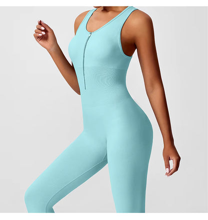 Seamless One-Piece Peach Lift Yoga Bodysuit – V-Back Tummy Control Gym Wear for Women – Sexy Bodycon Fitness Workout Jumpsuit
