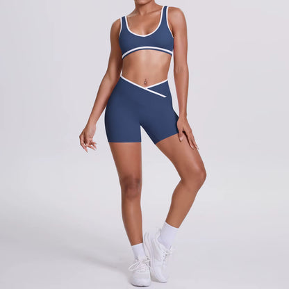 Women’s Two-Piece Gym Workout Set – Sports Bra and Shorts Yoga Set, Quick-Dry Fitness Wear, Athletic Sports Bra Outfit for Women