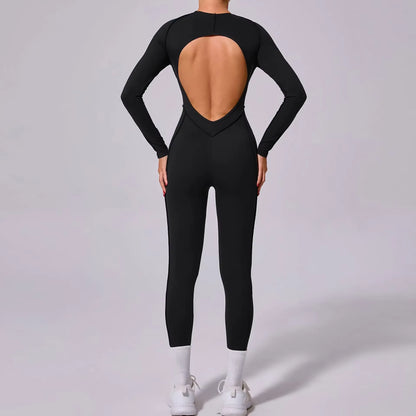New Summer Short Sports Jumpsuit, Women’s Gym Workout Romper, Push-Up Yoga Activewear, Long Sleeve Fitness Jumpsuit