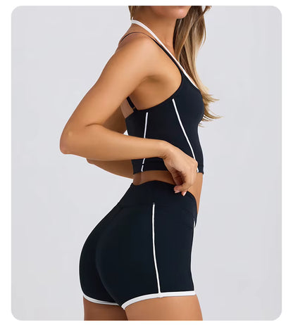 Sports Underwear Set – Athletic Tank Top, High-Stretch Slim-Fit Shorts, Supportive Sports Bra, Back-Enhancing Design, High-Elastic Fitness Running and Yoga Outfit for Women