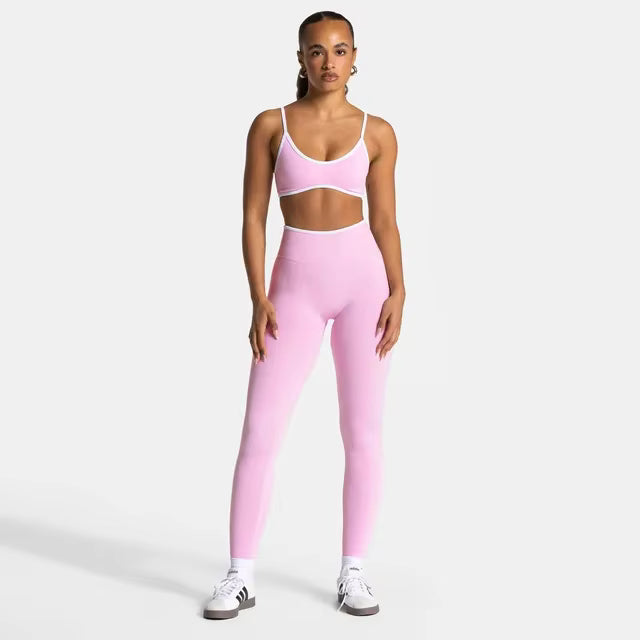 TEVEO 2-Piece Women’s Seamless Gym Set – Leggings and Sports Bra Workout Yoga Fitness Outfit Set