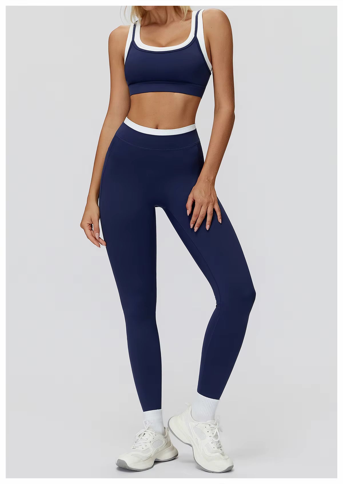 2-Piece Color Block Women’s Yoga Set, High-Waisted Casual Versatile Fitness Outfit, Fashion Sports Bra and Gym Leggings Activewear