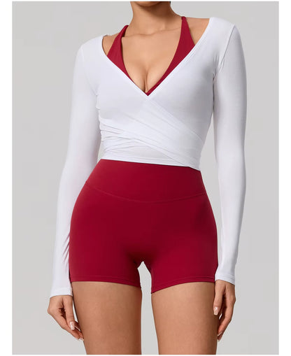 New women’s long sleeve one-piece yoga bodysuit, premium training yoga wear, ballet wrap top for women, gym sports top.