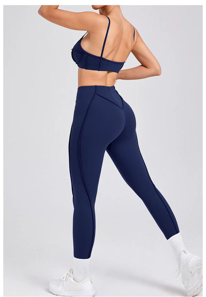 Yoga Sports Fitness Set, High-Waisted Hip-Lifting Leggings, Open-Back Sports Bra, Casual Running Workout Gym Outfit, Sexy Women’s Activewear Set