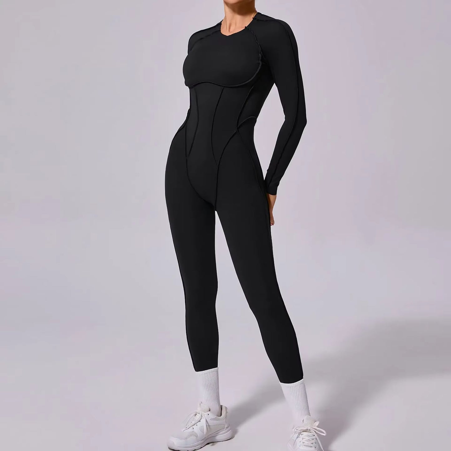 New Summer Short Sports Jumpsuit, Women’s Gym Workout Romper, Push-Up Yoga Activewear, Long Sleeve Fitness Jumpsuit