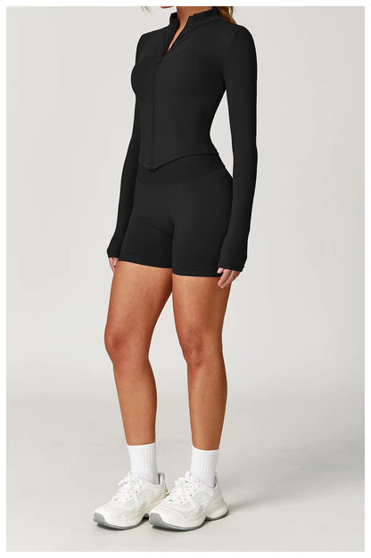 Seamless 2-piece yoga set women’s gym wear fitness tracksuit long sleeve jacket sports bra gym leggings