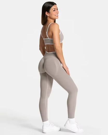 TEVEO 2-Piece Women’s Seamless Gym Set – Leggings and Sports Bra Workout Yoga Fitness Outfit Set