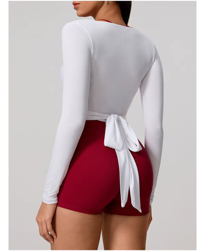 New women’s long sleeve one-piece yoga bodysuit, premium training yoga wear, ballet wrap top for women, gym sports top.