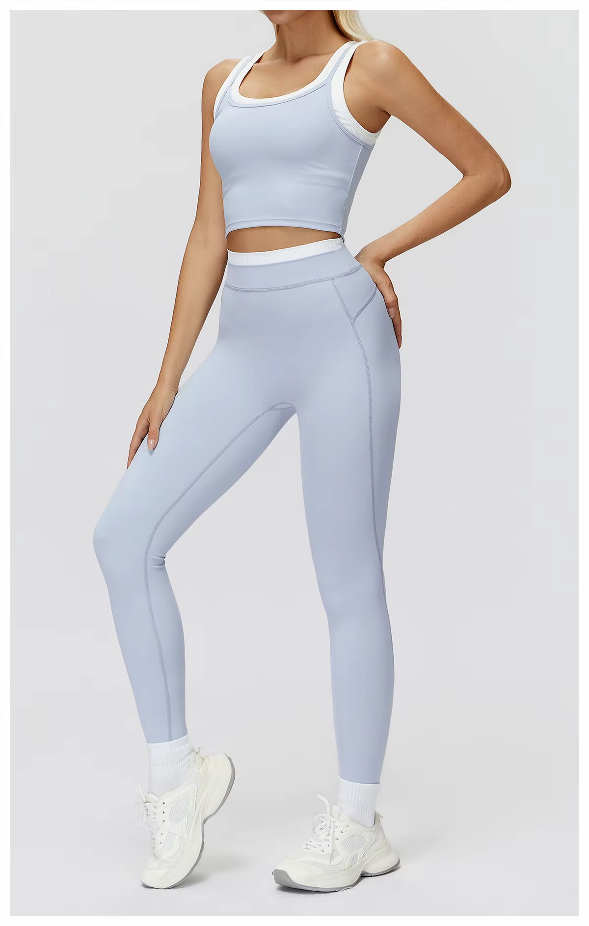 2-Piece Color Block Women’s Yoga Set, High-Waisted Casual Versatile Fitness Outfit, Fashion Sports Bra and Gym Leggings Activewear